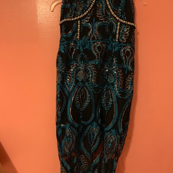 premium emerald green sequin embroidered bandeau midi dress